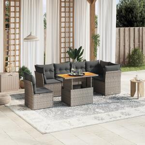 7 részes szürke polyrattan kerti ülőgarnitúra párnákkal
