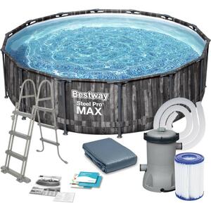 Bestway Naxos 427x107cm Fémvázas medence vízforgatóval, létrával és medence takaróval, szürke
