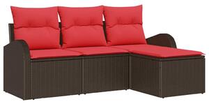 VidaXL Kanapé Szett párnával tárolóval 4 pcs Barna és Piros polirattan