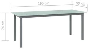 VidaXL világosszürke alumínium és üveg kerti asztal 190 x 90 x 74 cm