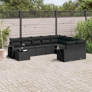 10 részes fekete polyrattan kerti ülőgarnitúra párnákkal