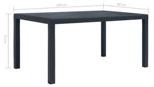 VidaXL antracit rattan hatású műanyag kerti asztal 150 x 90 x 72 cm