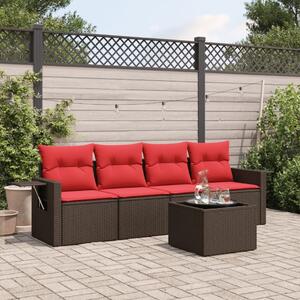 VidaXL 5 db barna polyrattan kerti kanapégarnitúra párnákkal