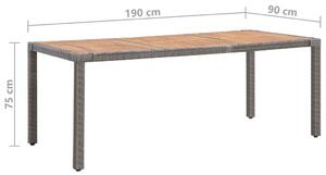Szürke polyrattan és tömör akácfa kerti asztal 190 x 90 x 75 cm