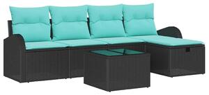 VidaXL Kerti Kanapé Szett párnával tárolóval 6 pcs Fekete Poli rattan