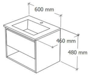 TMP NORD CRAFT 60 fali függesztett fürdőszobabútor - SKY E-8099-60 porcelán mosdóval- 61 x 46 cm