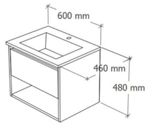 TMP NORD CRAFT 60 fali függesztett fürdőszobabútor - SKY E-8099-60 porcelán mosdóval- 61 x 46 cm