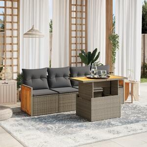 5 részes szürke polyrattan kerti ülőgarnitúra párnákkal