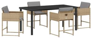 VidaXL Kert étkező szett párnával 5 pcs Bézs Poli rattan