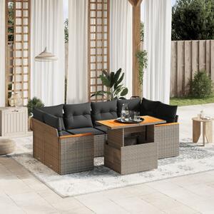 7 részes szürke polyrattan kerti ülőgarnitúra párnákkal