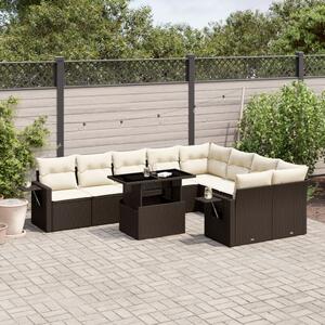 10 részes barna polyrattan kerti ülőgarnitúra párnákkal