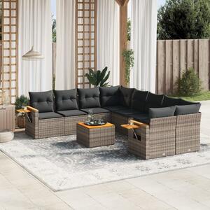 9 részes szürke polyrattan kerti ülőgarnitúra párnákkal