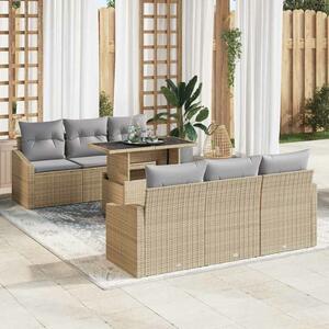 VidaXL Kerti Kanapé Szett tárolóval 7 pcs Bézs Poli rattan