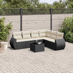 7 részes fekete polyrattan kerti ülőgarnitúra párnával