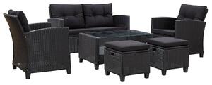VidaXL Kerti Ülőgarnitúra - 6 részes - Fekete Polyrattan