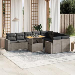 10 részes szürke polyrattan kerti ülőgarnitúra párnákkal