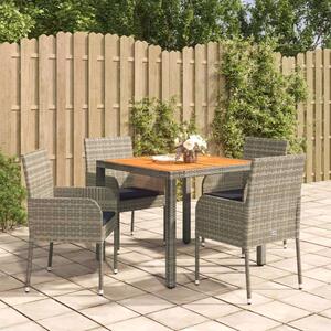VidaXL 5 részes szürke polyrattan kerti étkezőgarnitúra párnával