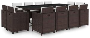 VidaXL 13-részes barna kültéri polyrattan étkezőszett párnákkal