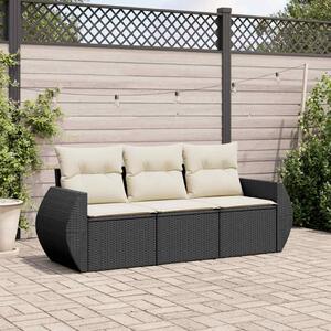 3 részes fekete polyrattan kerti ülőgarnitúra párnával