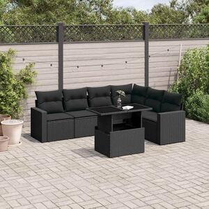 7 részes fekete polyrattan kerti ülőgarnitúra párnával