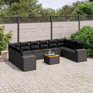 11 részes fekete polyrattan kerti ülőgarnitúra párnákkal