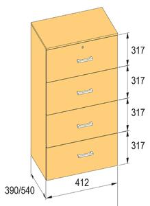 K-BBP R4 típusú iratszekrény 412 mm / 540 mm belső szélességhez, 1276 mm magassá