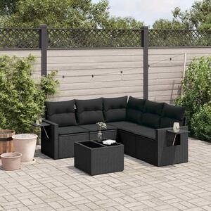 6 részes fekete polyrattan kerti ülőgarnitúra párnákkal