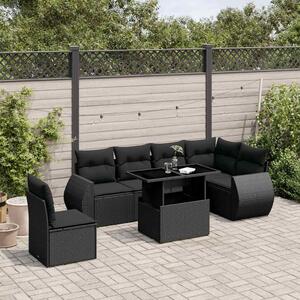 7 részes fekete polyrattan kerti ülőgarnitúra párnával