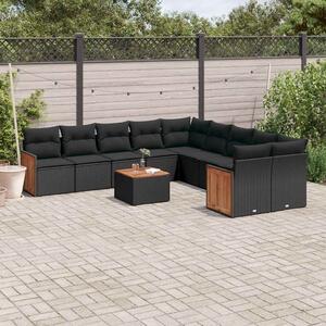11 részes fekete polyrattan kerti ülőgarnitúra párnákkal