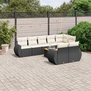 9 részes fekete polyrattan kerti ülőgarnitúra párnákkal