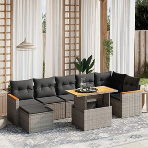 8 részes szürke polyrattan kerti ülőgarnitúra párnákkal