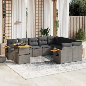 10 részes szürke polyrattan kerti ülőgarnitúra párnákkal