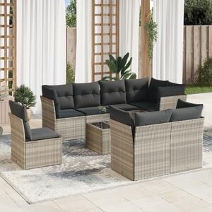 9 részes világosszürke polyrattan kerti ülőgarnitúra párnával