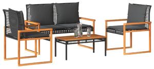 4 részes fekete polyrattan kerti ülőgarnitúra párnákkal