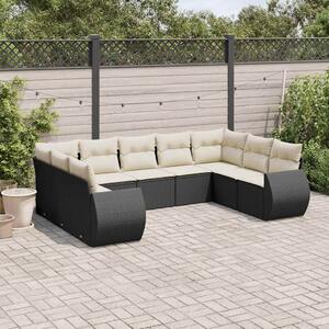 9 részes fekete polyrattan kerti ülőgarnitúra párnákkal