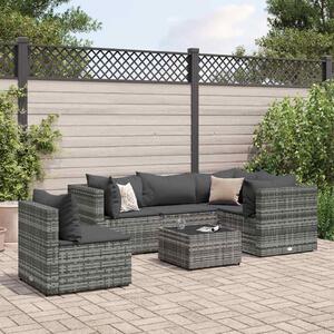 6 részes szürke polyrattan kerti ülőgarnitúra párnákkal