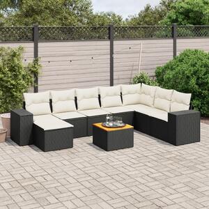 9 részes fekete polyrattan kerti ülőgarnitúra párnákkal