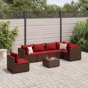 7 részes barna polyrattan kerti ülőgarnitúra párnákkal