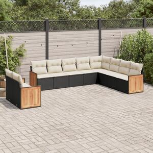 10 részes fekete polyrattan kerti ülőgarnitúra párnákkal