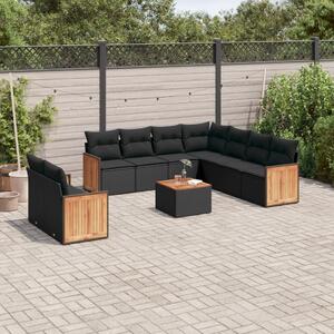 10 részes fekete polyrattan kerti ülőgarnitúra párnákkal