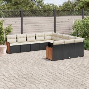 11 részes fekete polyrattan kerti ülőgarnitúra párnákkal