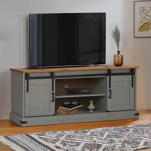 VidaXL HALDEN szürke tömör fa TV szekrény 2 tolóajtóval 150x40x60 cm