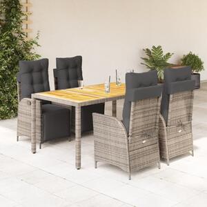 5 részes szürke polyrattan kerti étkezőgarnitúra párnával