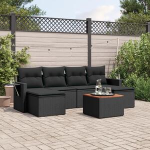 7 részes fekete polyrattan kerti ülőgarnitúra párnával