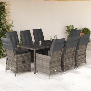 9 részes szürke polyrattan kerti étkezőgarnitúra párnával