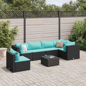 7 részes fekete polyrattan kerti ülőgarnitúra párnákkal