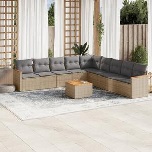 10 részes bézs polyrattan kerti ülőgarnitúra párnával