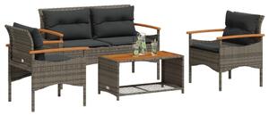 4 részes szürke polyrattan kerti ülőgarnitúra párnákkal