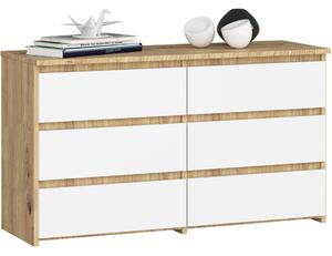Akord - Komód 6 fiókos CL100 Diófehérség beltsővel, kézműves tölgy / Fehér, 100x57x35 cm, laminált lapból, fiókzárással