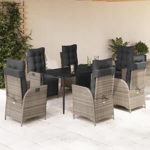 7 részes szürke polyrattan kerti étkezőgarnitúra párnával